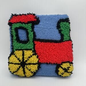 Vintage Latch Hook Train Pillow 12x12